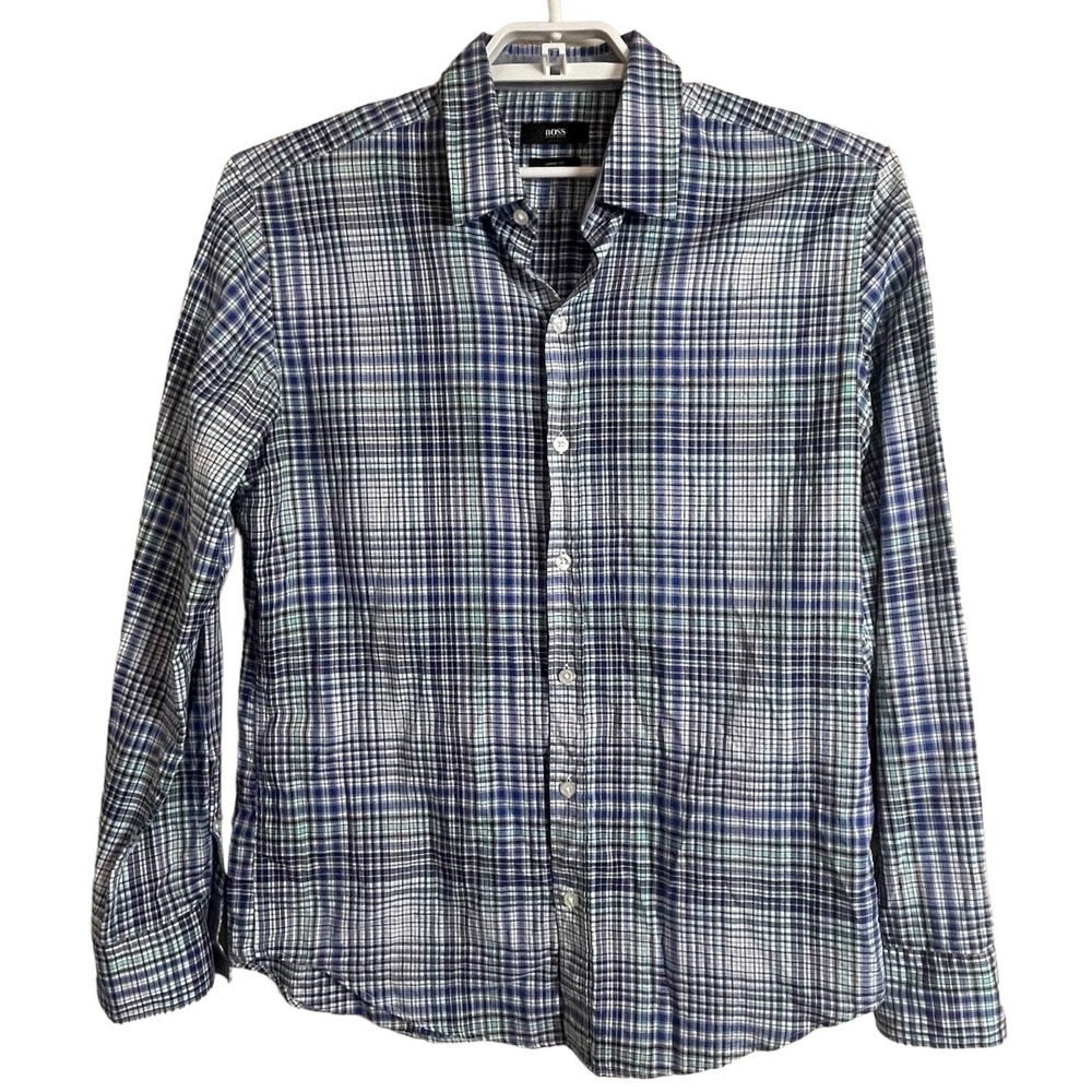 Boss Hugo Boss Sharp Fit Men's Size‎ L Blue Turquoise Long Sleeve Cotton Shirt